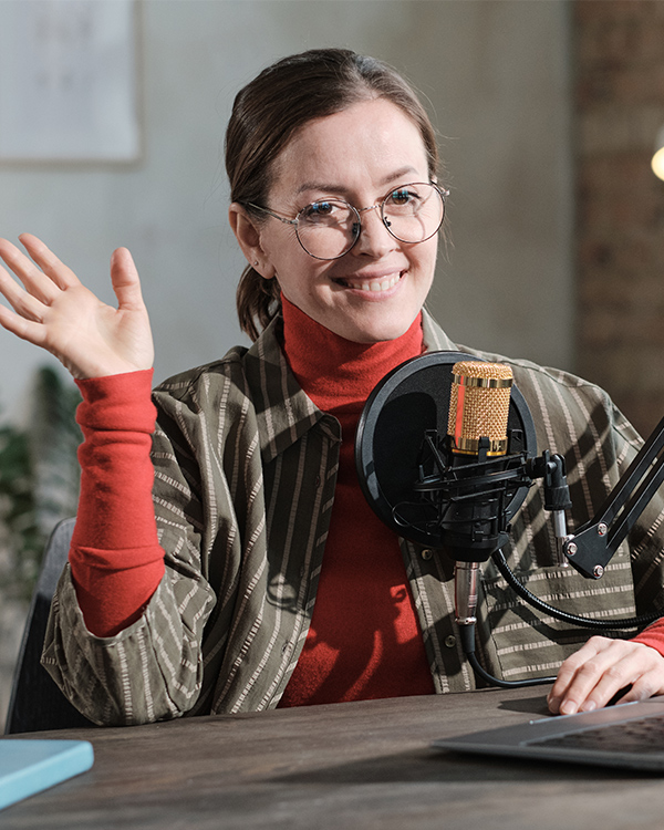 A guest on a show waving her hands